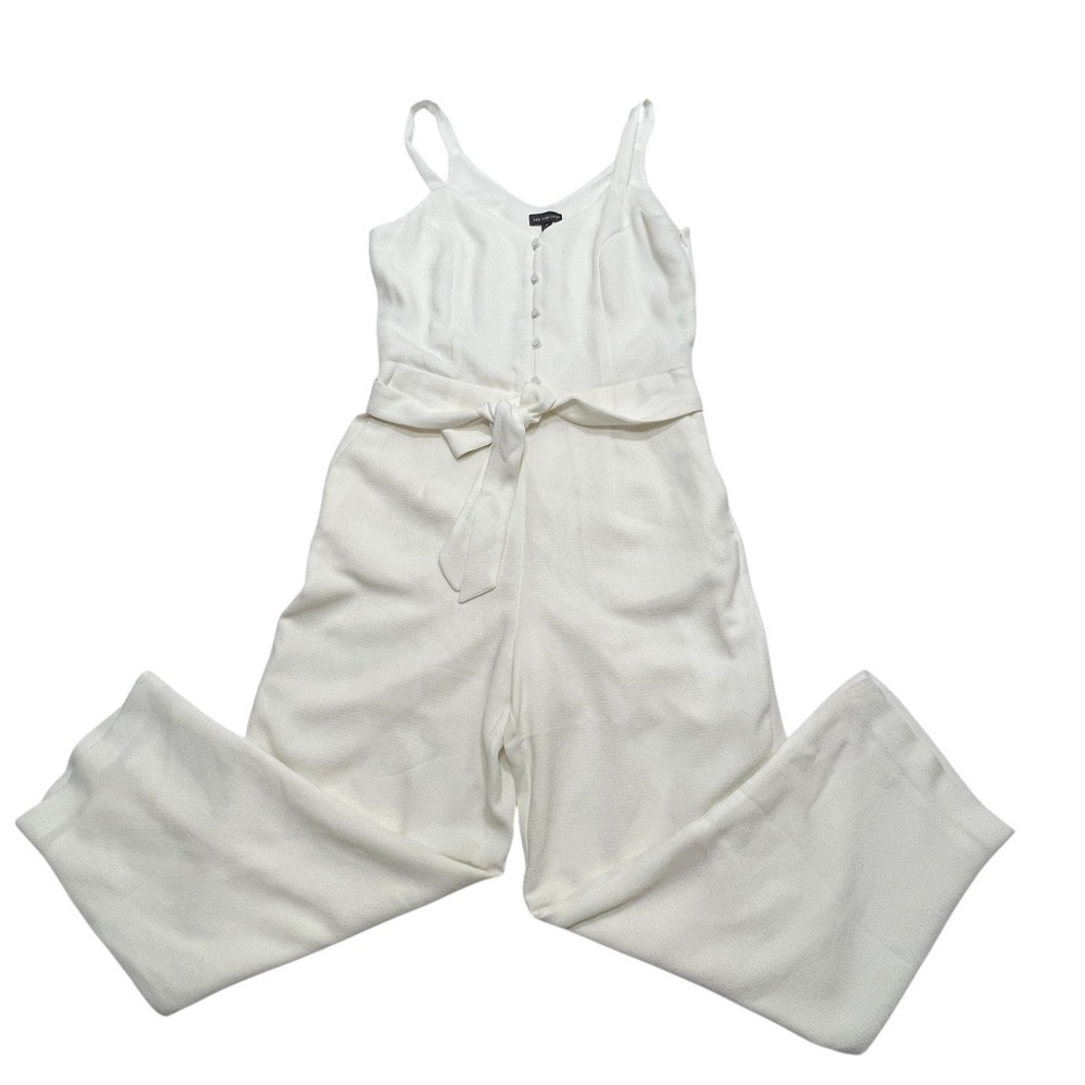 The Limited Jumpsuit Women's White Sleeveless Button Front Tie‎ Waist V Neck